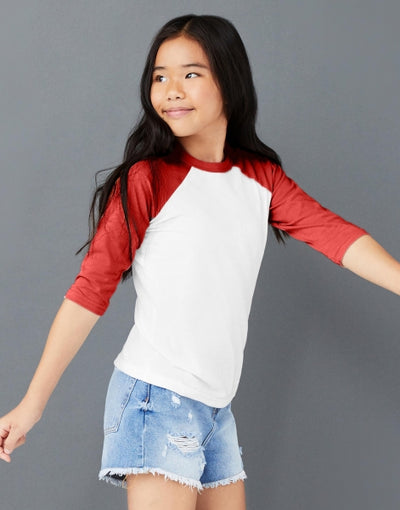 Bella+Canvas Youth 3/4 Sleeve Baseball Tee nuorten t-paita